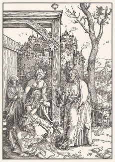 Прощание с матерью. Ксилография, выполненная по гравюре Альбрехта Дюрера 1503-1505 годов из издания "Albrecht Dürer. Sein Leben und einer Auswahl seiner Werke", Мюнхен, 1910 год