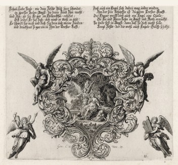 Агарь и ангел (из Biblisches Engel- und Kunstwerk -- шедевра германского барокко. Гравировал неподражаемый Иоганн Ульрих Краусс в Аугсбурге в 1694 году)