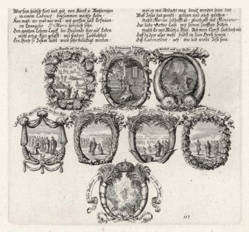 Восемь сцен из Евангелия от Марка (из Biblisches Engel- und Kunstwerk -- шедевра германского барокко. Гравировал неподражаемый Иоганн Ульрих Краусс в Аугсбурге в 1700 году)