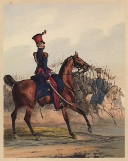 Командир (полковник) 4-го кавалерийского полка королевства Вюртемберг на строевом смотре (литография из Das Koniglich Wurttembergische Militair... Вюрцбург. 1840 год)