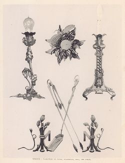 Региус. Кованый каминный набор, светильники и другие предметы. Art Decoratif - documents d'atelier. Париж, 1900-е годы