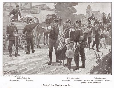 На постой. Униформа прусской пехоты в 1890 гг. Unser Vaterland in Waffen Ein patriotischer Hausschatz für das deutsche Volk und Heer, л.18. Берлин, 1900