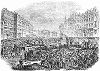Одна из баррикад, сооружённых парижанами на бульваре Монмартр во время Революции 1848 года во Франции, свергнувшей некогда либерального короля Луи--Филиппа I (The Illustrated London News №307 от 11/03/1848 г.)