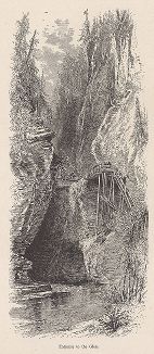 Вход в ущелье Уоткинс, штат Нью-Йорк. Лист из издания "Picturesque America", т.I, Нью-Йорк, 1872.