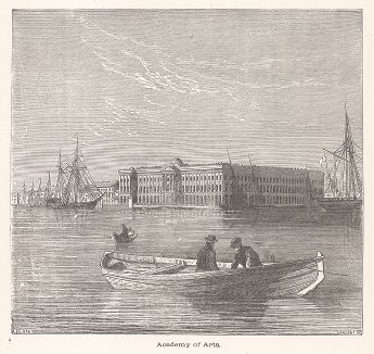 Санкт-Петербург. Академия Художеств. Ксилография из издания "Voyages and Travels", Бостон, 1887 год