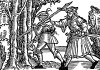 Встреча с охотником. Из "Жития Святого Христофора" (S. Christops Geburt und Leben) неизвестного немецкого мастера. Издал Johann Weyssenburger, Ландсхут, 1520. 