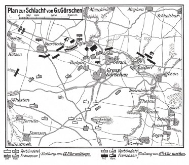 План сражения при Лютцене (Гросс-Гершене) 2 мая 1813 г. при Франц Стассен для Die Deutschen Befreiungskriege 1806-1815. Берлин, 1901