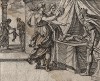 Прокна угощает своего мужа Терея телом их сына Итиса. Гравировал Антонио Темпеста для своей знаменитой серии "Метаморфозы" Овидия, л.60. Амстердам, 1606