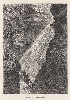 Водопад Свадебная фата, ущелье Гавана, штат Нью-Йорк. Лист из издания "Picturesque America", т.I, Нью-Йорк, 1872.