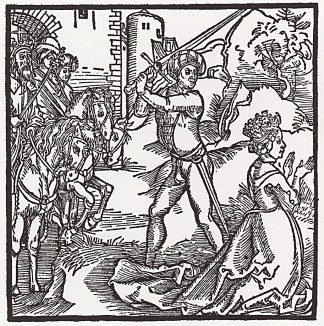 Ииуй обезглавливает Иезавель (иллюстрация к книге "Рыцарь Башни", гравированная Дюрером в 1493 году)