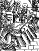Иисус Христос, падающий на лестнице под тяжестью креста. Из Speculum Passionis. Гравировал Ганс Бальдунг Грин, издал Ульрих Пиндер. Нюрнберг, 1507