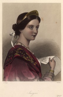 Имогена, героиня пьесы Уильяма Шекспира «Цимбелин». The Heroines of Shakspeare. Лондон, 1848