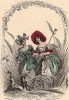 Нежный Василек и скромный Мак вышли на прогулку и встретили сверчка и кузнечика, играющих веселую мелодию. Les Fleurs Animées par J.-J Grandville. Париж, 1847