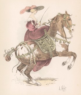 Конная прогулка маркизы Ньюкастл (из "Иллюстрированной истории верховой езды", изданной в Париже в 1891 году)