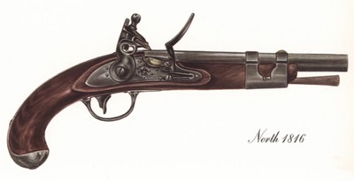 Однозарядный пистолет США North 1816 г. Лист 7 из "A Pictorial History of U.S. Single Shot Martial Pistols", Нью-Йорк, 1957 год