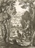 Пастух по имени Коридон горестно стенает о своей любви к "вероломному Алексису". Иллюстрация к эклоге II "Буколик" Вергилия. Лист посвящён Лорду-хранителю Малой печати -- Томасу Герберту -- графу Пемброк и Монтгомери (1656--1733).