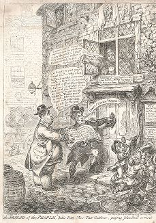 Карикатура Джеймса Гилрея на Чарльза Джеймса Фокса и его законопроекты, касающиеся налогообложения, 1806 год. 