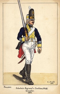 1806 г. Гренадер 58-го прусского пехотного полка von Courbiere. Коллекция Роберта фон Арнольди. Германия, 1911-29