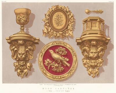 Деревянные настенные консоли и плакетки от В.Роджерса и В.Пэрри. Каталог Всемирной выставки в Лондоне 1862 года, т.2, л.128