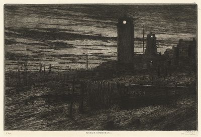 Порт Саут-Шилдс (Вечер). Офорт Джона Парка, 1879 год. 