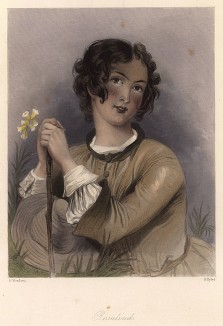Розалинда, героиня пьесы Уильяма Шекспира «Как вам это понравится». The Heroines of Shakspeare. Лондон, 1848
