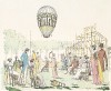 1800 г. Старт аэростата-монгольфьера в парижском парке Тиволи. Из альбома Balloons, выполненного по старинным гравюрам, посвящённым истории воздухоплавания. Лондон, 1956
