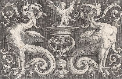 Орнамент с двумя сфинксами работы Лукаса ван Лейдена, 1528 год. 