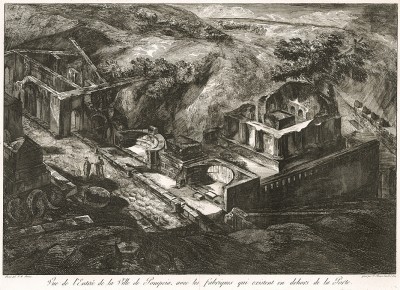Офорт Пиранези "Вид на ворота города Помпеи". Vue de l'entrée de la ville de Pompeia. Лист из серии "Antiquites de la Grand Grece..."