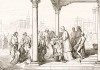 1447 год. Святой Лоренцо Джустиниани (1381-1455) помогает венецианским беднякам. Storia Veneta, л.78. Венеция, 1864