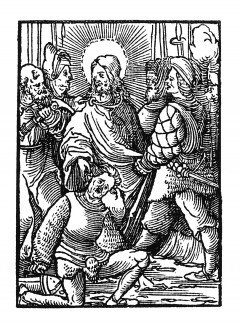 Стражники хватают Иисуса Христа. Из Benedictus Chelidonius / Passio Effigiata. Монограммист N.H. Кёльн, 1526