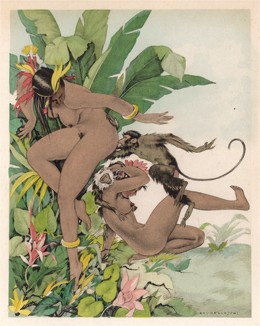 Прыжки с обезьянками. Иллюстрация Умберто Брунеллески к произведению Вольтера "Кандид, или оптимизм" - Candide Ou L'Optimisme. Париж, 1933