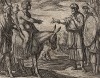 Дионис (Вакх), царь Мидас и Силен. Гравировал Антонио Темпеста для своей знаменитой серии "Метаморфозы" Овидия, л.101. Амстердам, 1606