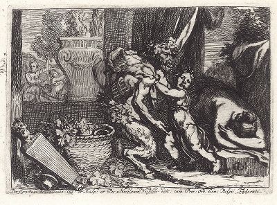 Девочка, сатир и спящая нимфа. Офорт Герарда де Лересса, ок. 1671 года. 