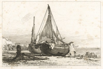 Рыбацкие барки в Брайтоне. Лист из Sixty five plates of shipping and craft Эдварда Вильяма Кука. Лондон, 1829 год.