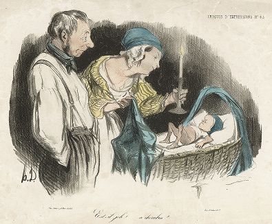 "Какой ангелочек!" Литография Оноре Домье из серии "Croquis d'Expressions", опубликованная в журнале Le Charivari, 1839 год.