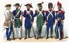 Униформа французской морской пехоты с 1758 по 1843 гг. Costumes de l'armée française depuis Louis XIV, jusqu'à nos jours, л.60. Париж, 1841