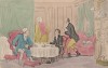 Доктор Синтакс пишет завещание. Иллюстрация Томаса Роуландсона к поэме Вильяма Комби "Путешествие доктора Синтакса в поисках живописного". Лондон, 1881