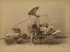 Уличный торговец овощами. Крашенная вручную японская альбуминовая фотография эпохи Мэйдзи (1868-1912). 