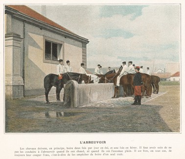 Водопой. L'Album militaire. Livraison №3. Cavalerie. Serviсe interieur. Париж, 1890