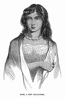 Девушка из коренного населения Новой Зеландии, полинезийского племени маори (The Illustrated London News №99 от 23/03/1844 г.)