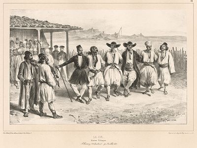 Валахский танец джок (из Voyage dans la Russie Méridionale et la Crimée... Париж. 1848 год (лист 10))