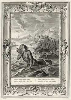 Главк, превращённый в морского бога (лист известной работы "Храм муз", изданной в Амстердаме в 1733 году)