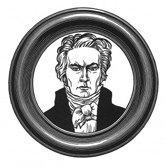 Людвиг ван Бетховен (1770—1827) — немецкий композитор, ключевая фигура западной классической музыки и один из наиболее исполняемых композиторов в мире. Илл. к пьесе С.Гитри "Наполеон", Париж, 1955