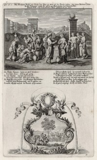 1. Елеазар и Ревекка 2. Исаак встречает Ревекку (из Biblisches Engel- und Kunstwerk -- шедевра германского барокко. Гравировал неподражаемый Иоганн Ульрих Краусс в Аугсбурге в 1700 году)