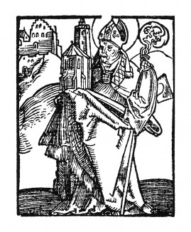 Святой Вольфганг. Ганс Бальдунг Грин. Иллюстрация к Hortulus Animae. Издал Martin Flach. Страсбург, 1512