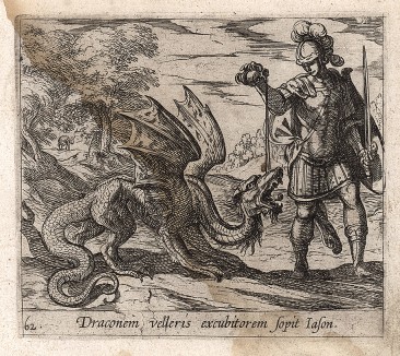 Медея сообщает Ясону как завладеть золотым руном. Гравировал Антонио Темпеста для своей знаменитой серии "Метаморфозы" Овидия, л.61. Амстердам, 1606
