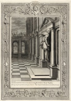 Ифис кончает жизнь самоубийством в отчаянии, что его отвергла Анаксарета (лист известной работы "Храм муз", изданной в Амстердаме в 1733 году)
