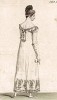 Платье из кашемира, с бантом и вышивками по подолу, причёска а-ля китаянка. Из первого французского журнала мод эпохи ампир Journal des dames et des modes, Париж, 1813. Модель № 1308
