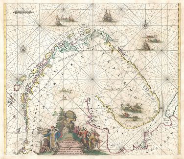 Финнмарк и Лапландия. Морская карта Фредерика де Вита из атласа "Orbis martimius ofte zee atlas", Амстердам, 1675.