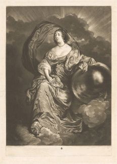 Леди Рейчел Райтсли, графиня Саутгемптон (1603-1640) в образе Фортуны. Меццо-тинто Джеймса Мак Арделла с оригинала Антониса ван Дейка. 